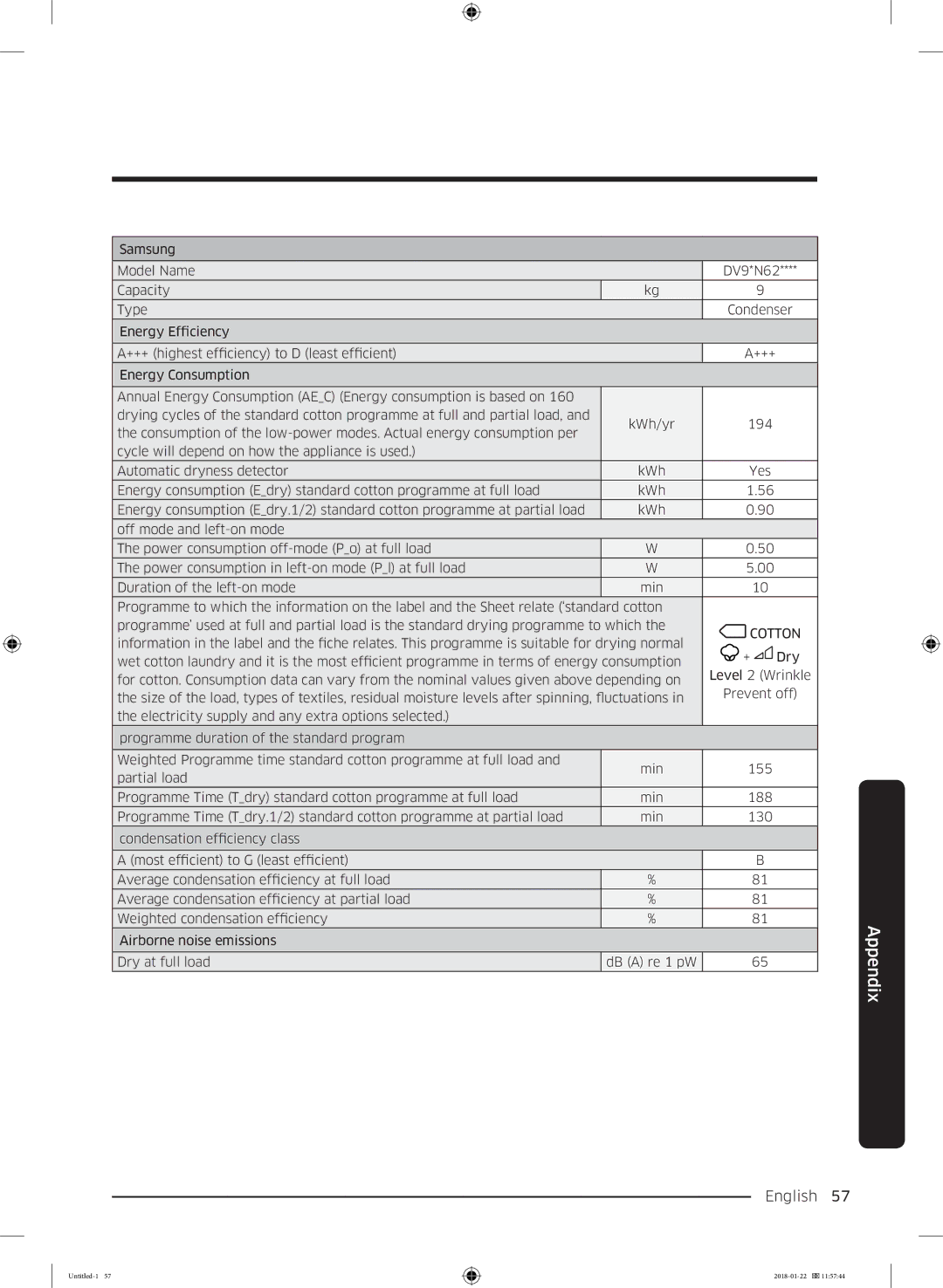 Samsung DV90N62632W/EE manual English 57  